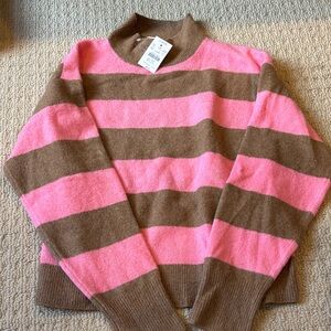 J. Crew Pink and Brown Striped Turtleneck Sweater